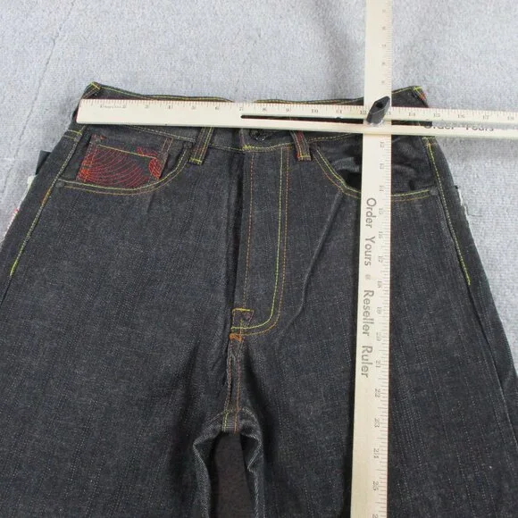 RMC Wave Jeans Mens 30 Tall 35" Inseam Black Embroidered Logo Flower Red Monkey - Picture 8 of 13